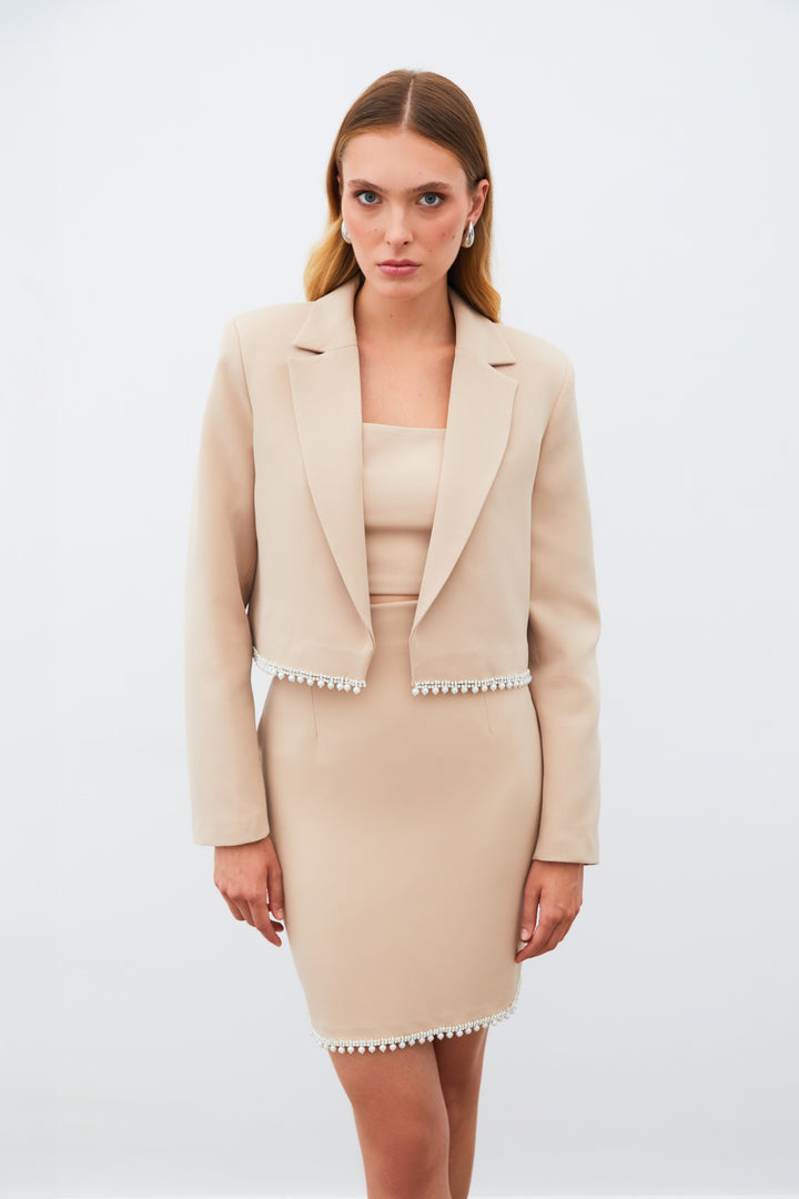 Sateen Veste courte avec accessoires - Beige