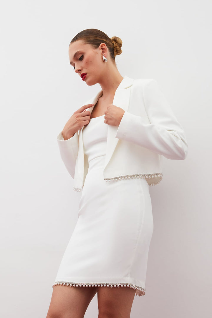 Sateen Veste courte avec accessoires - Écru