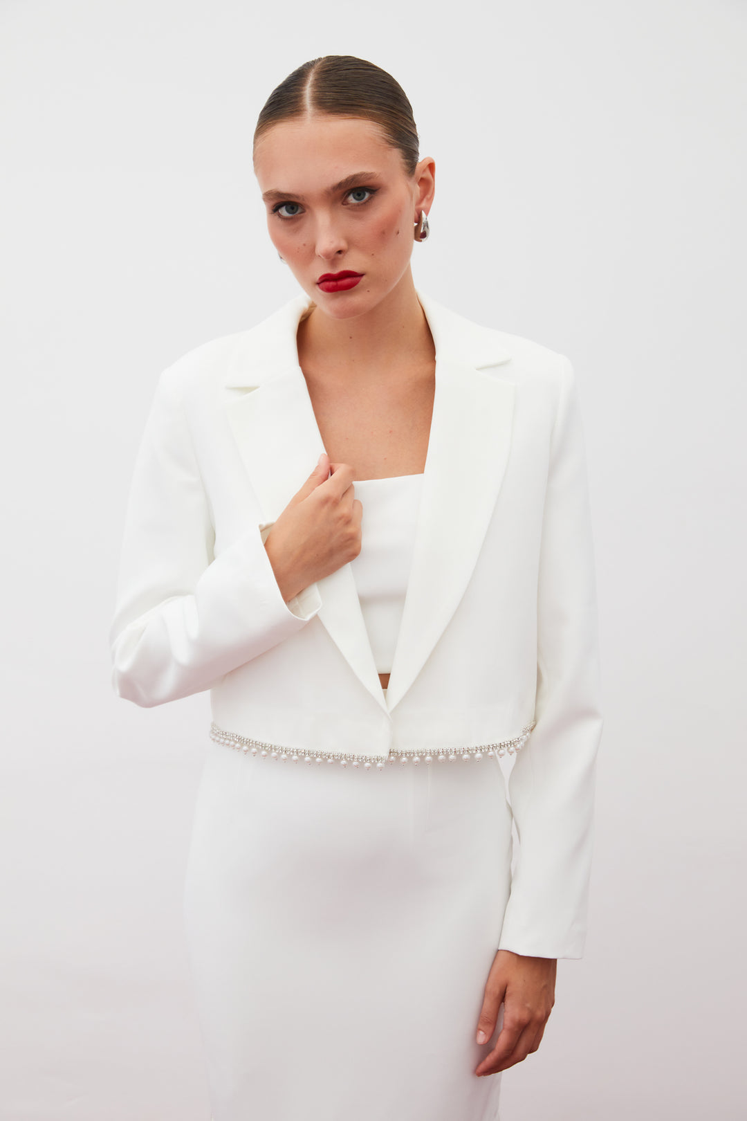Sateen Veste courte avec accessoires - Écru