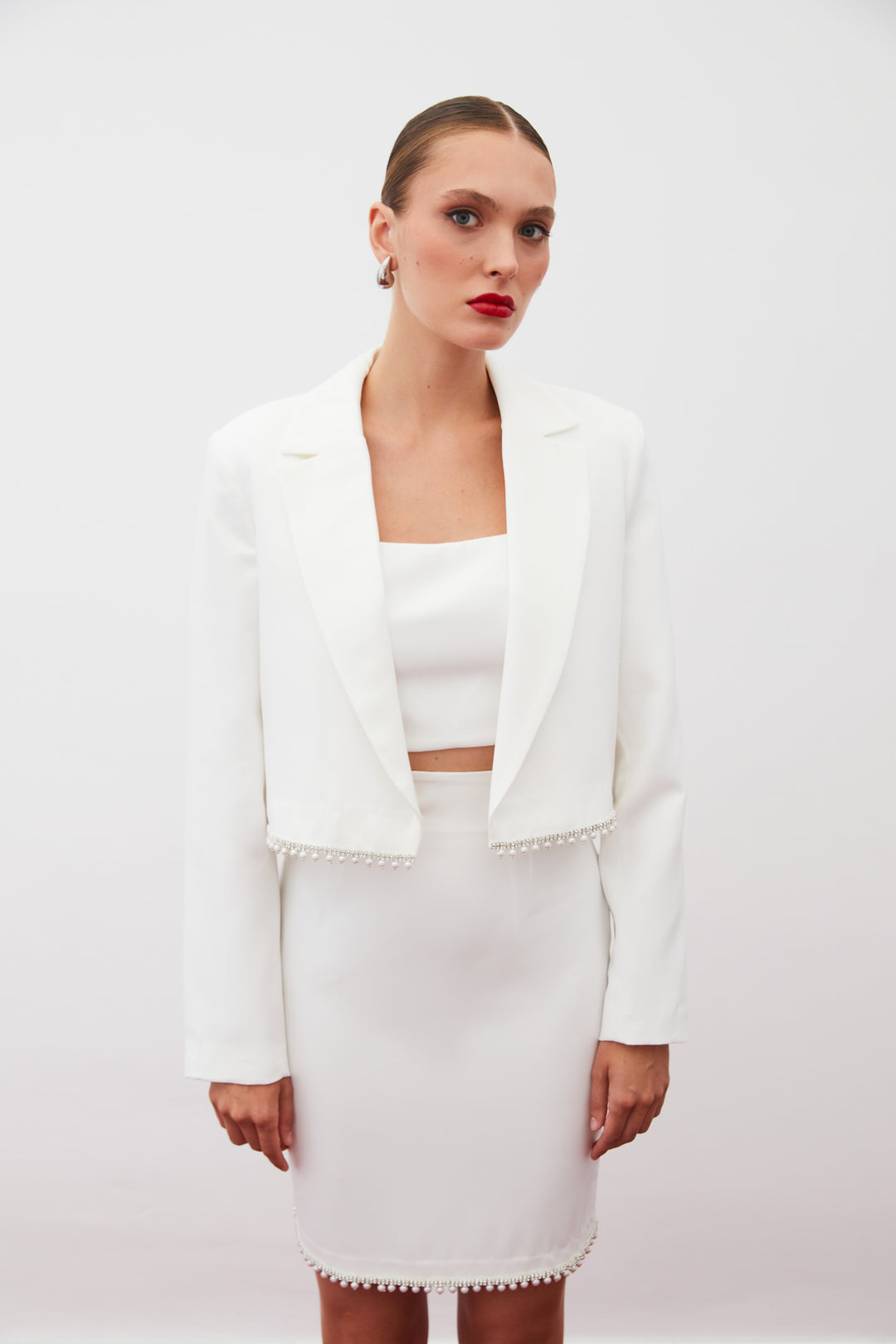 Sateen Veste courte avec accessoires - Écru