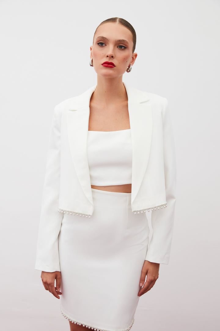 Sateen Veste courte avec accessoires - Écru
