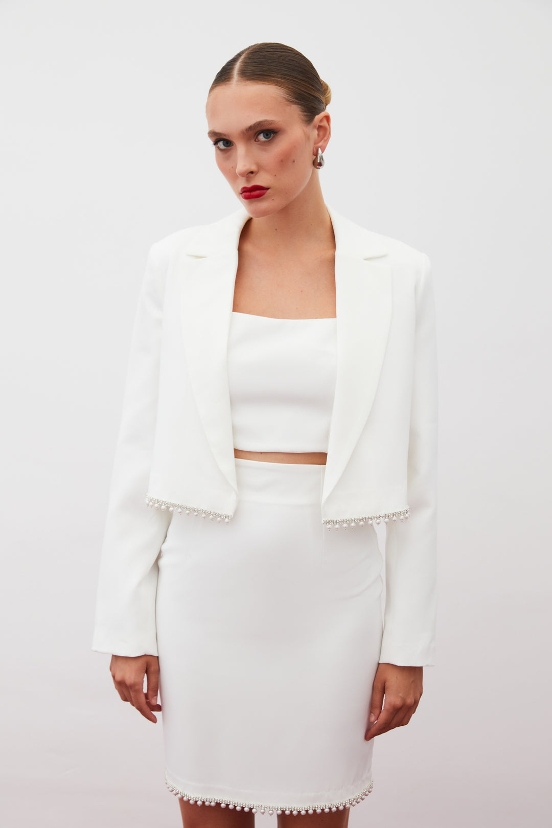 Sateen Veste courte avec accessoires - Écru