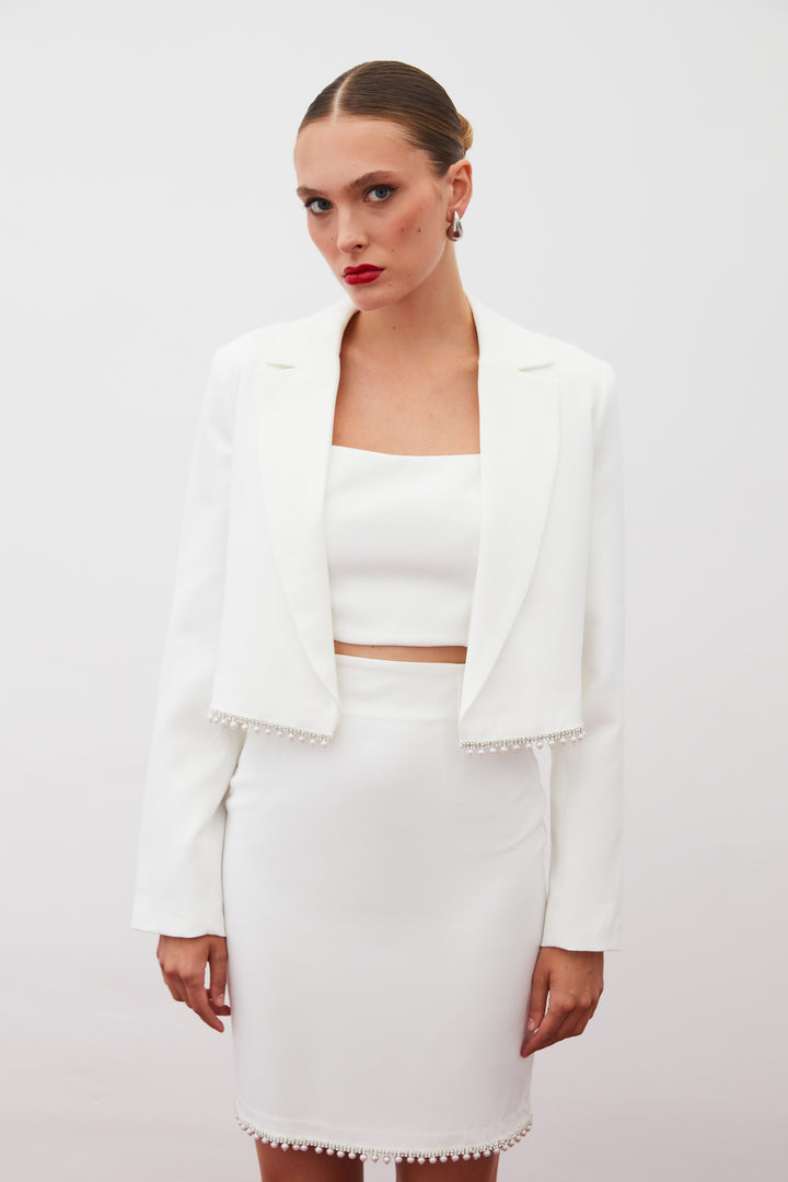 Sateen Veste courte avec accessoires - Écru