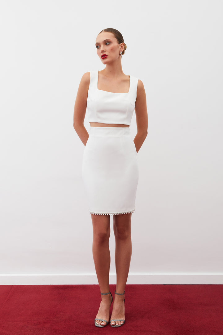 Sateen Veste courte avec accessoires - Écru