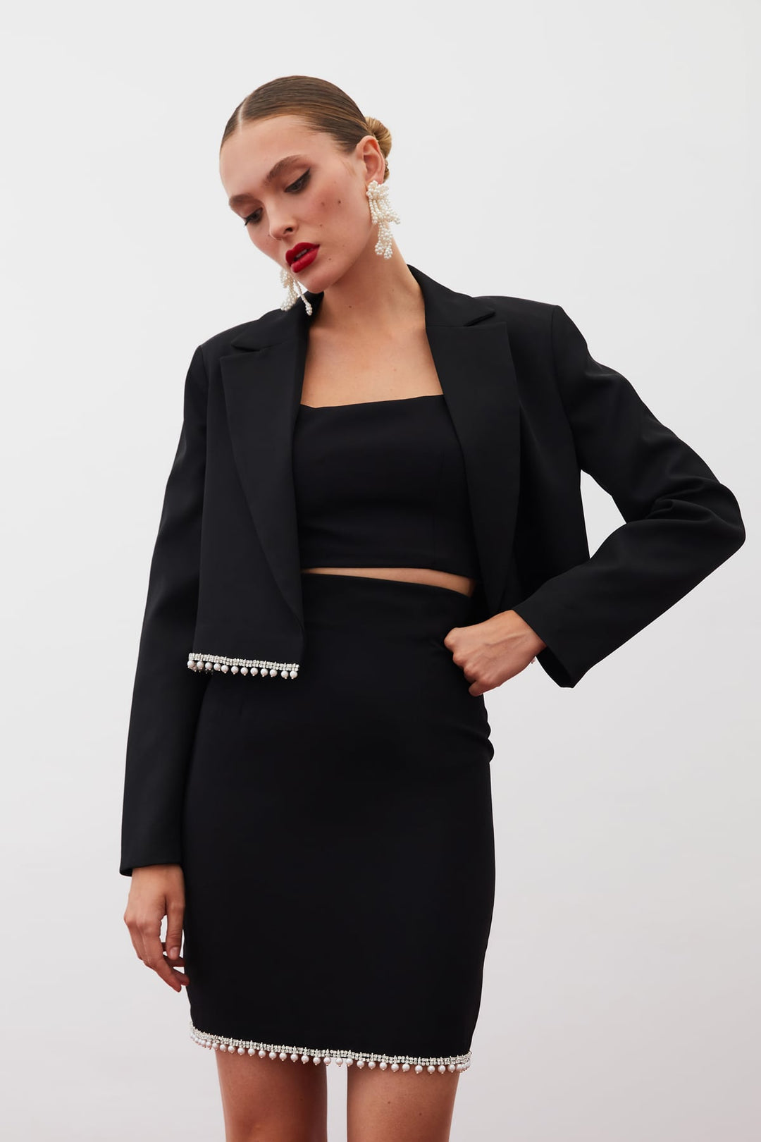 Sateen Veste courte avec accessoires - Noir
