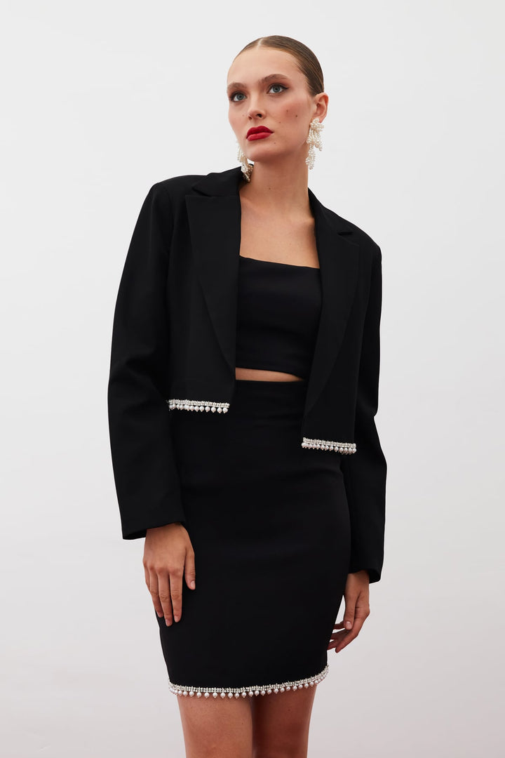 Sateen Veste courte avec accessoires - Noir