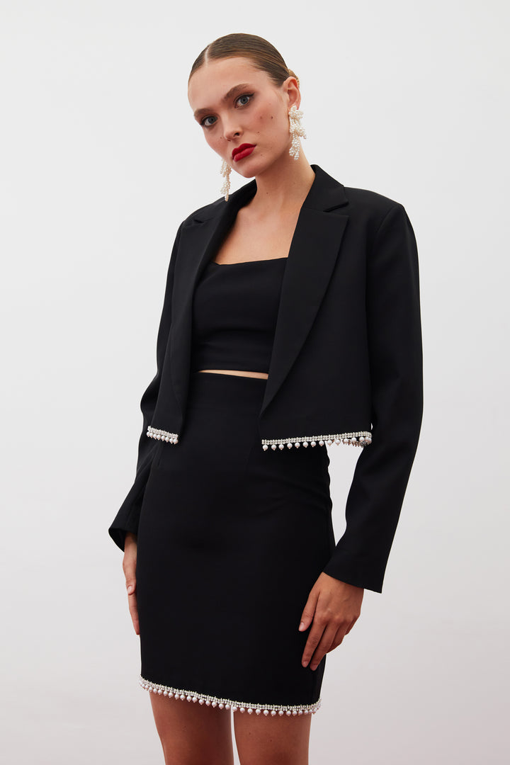 Sateen Veste courte avec accessoires - Noir