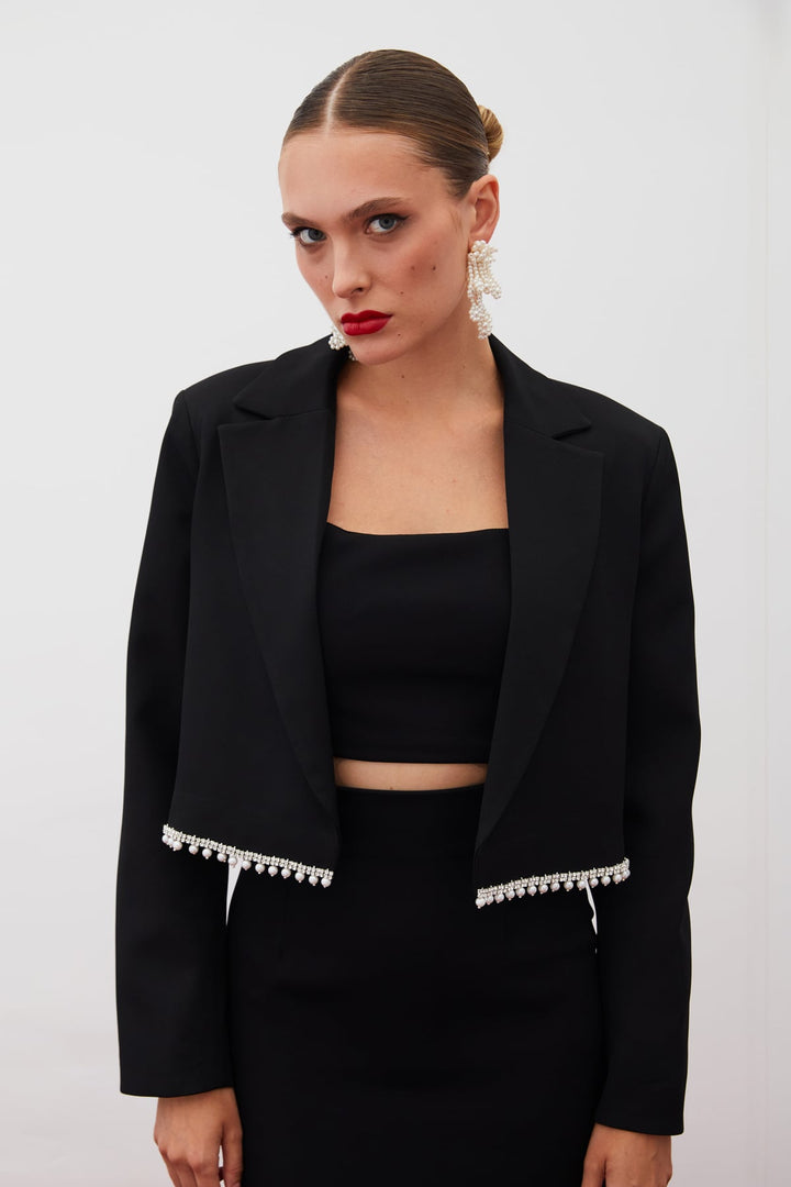 Sateen Veste courte avec accessoires - Noir
