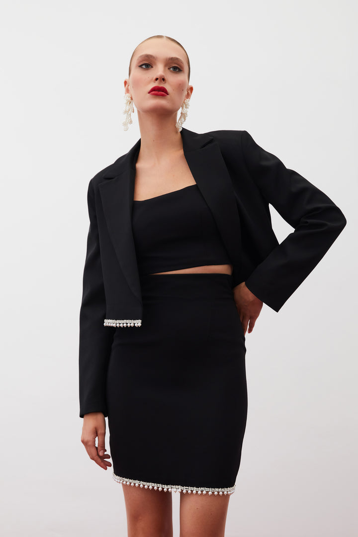 Sateen Veste courte avec accessoires - Noir