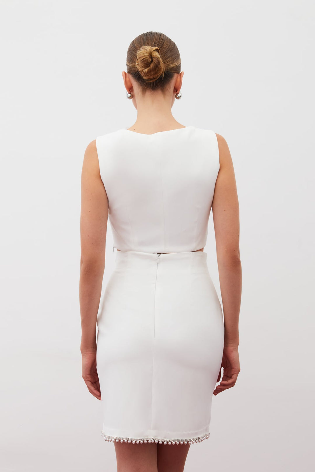 Sateen Jupe courte avec accessoires - Écru