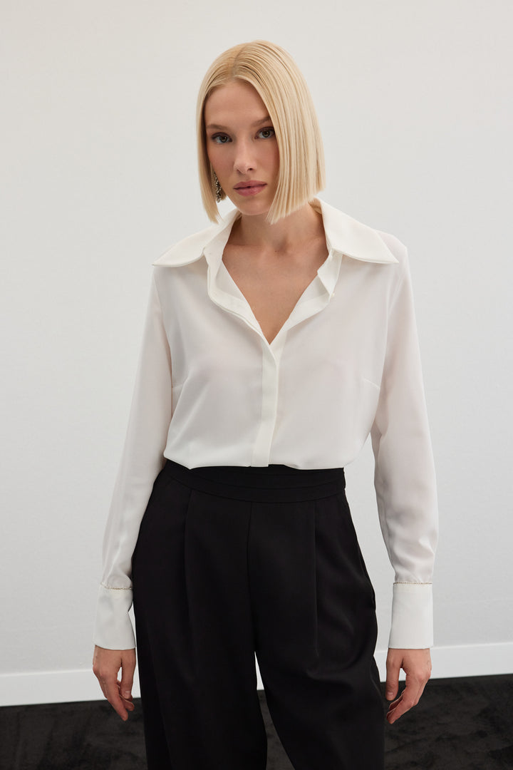 Sateen Chemise classique avec accessoires - Écru