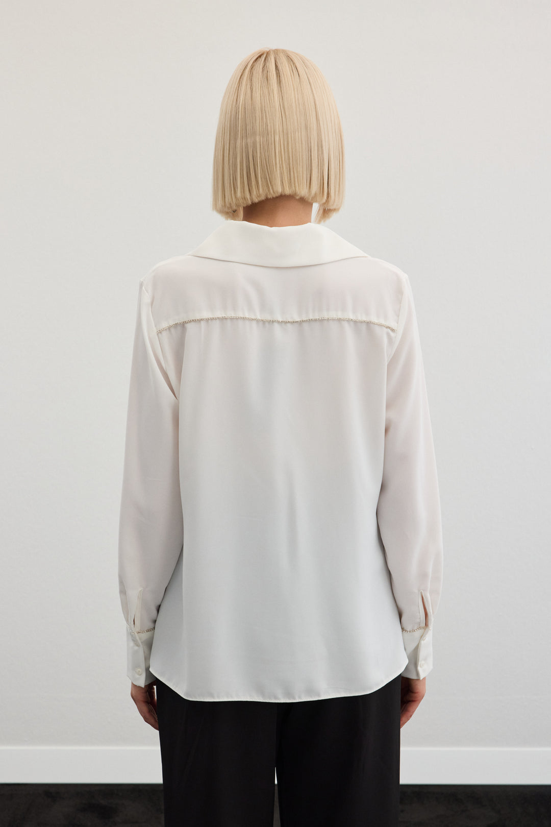 Sateen Chemise classique avec accessoires - Écru