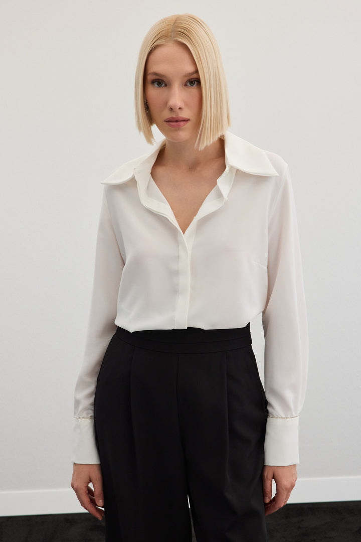 Sateen Chemise classique avec accessoires - Écru