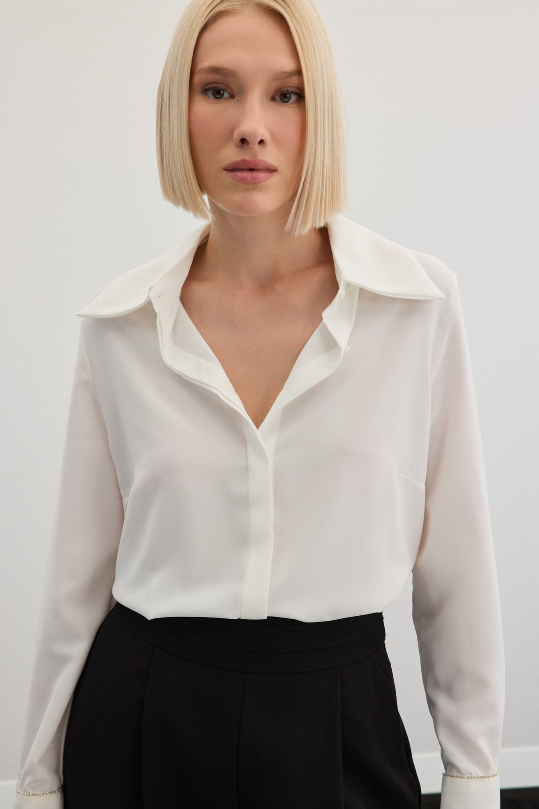 Sateen Chemise classique avec accessoires - Écru