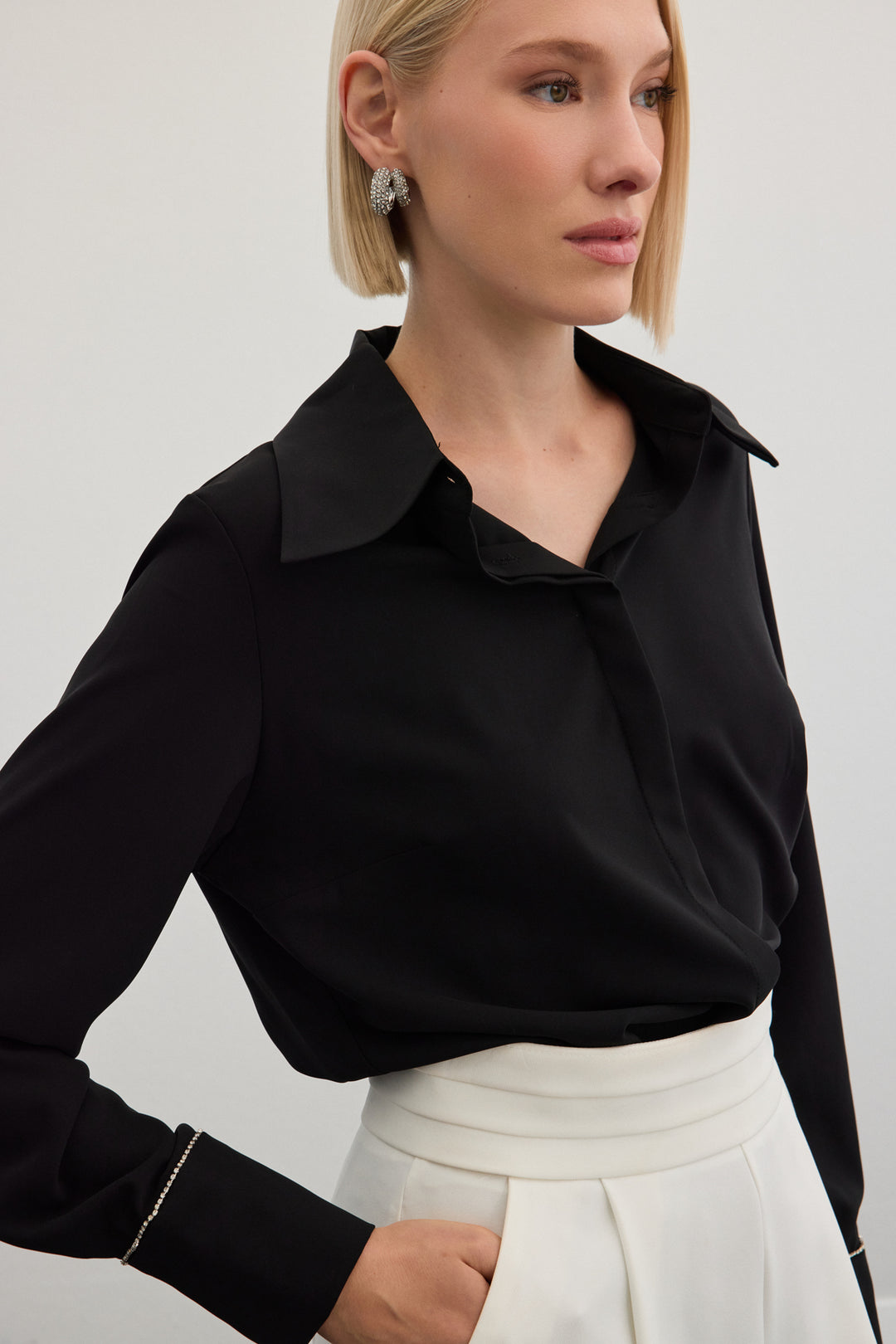 Sateen Chemise classique avec accessoires - Noir