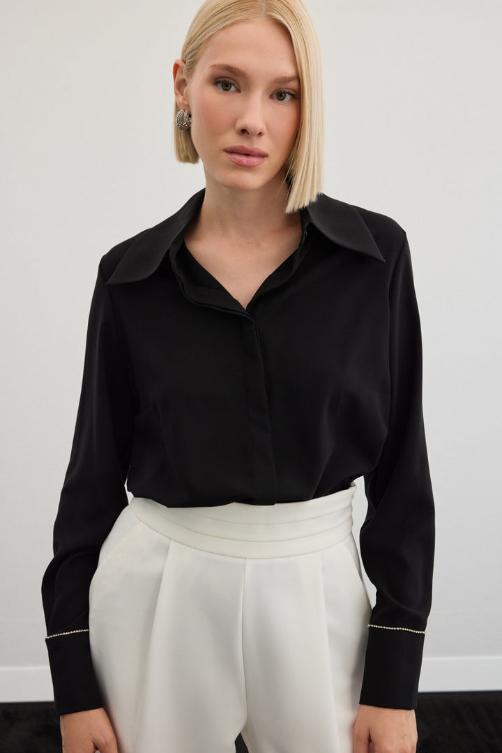Sateen Chemise classique avec accessoires - Noir