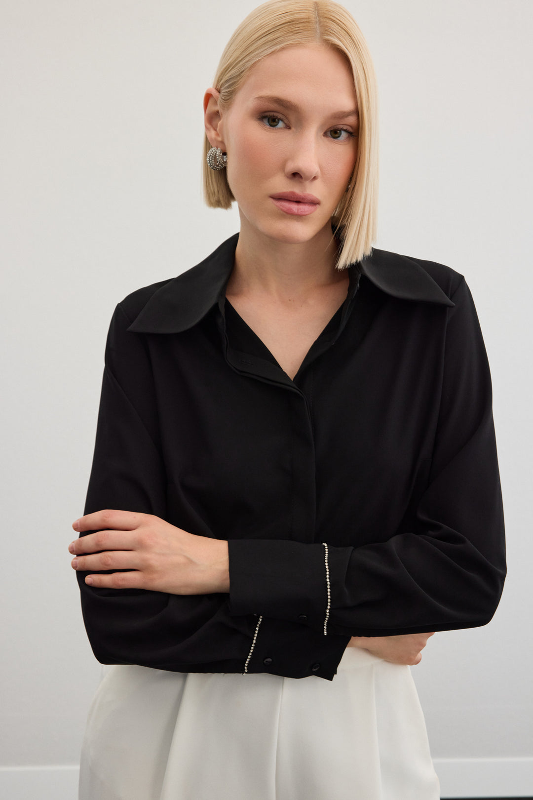 Sateen Chemise classique avec accessoires - Noir