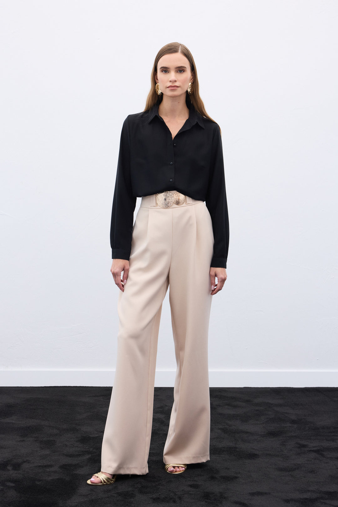 Sateen Pantalon avec accessoires - Beige