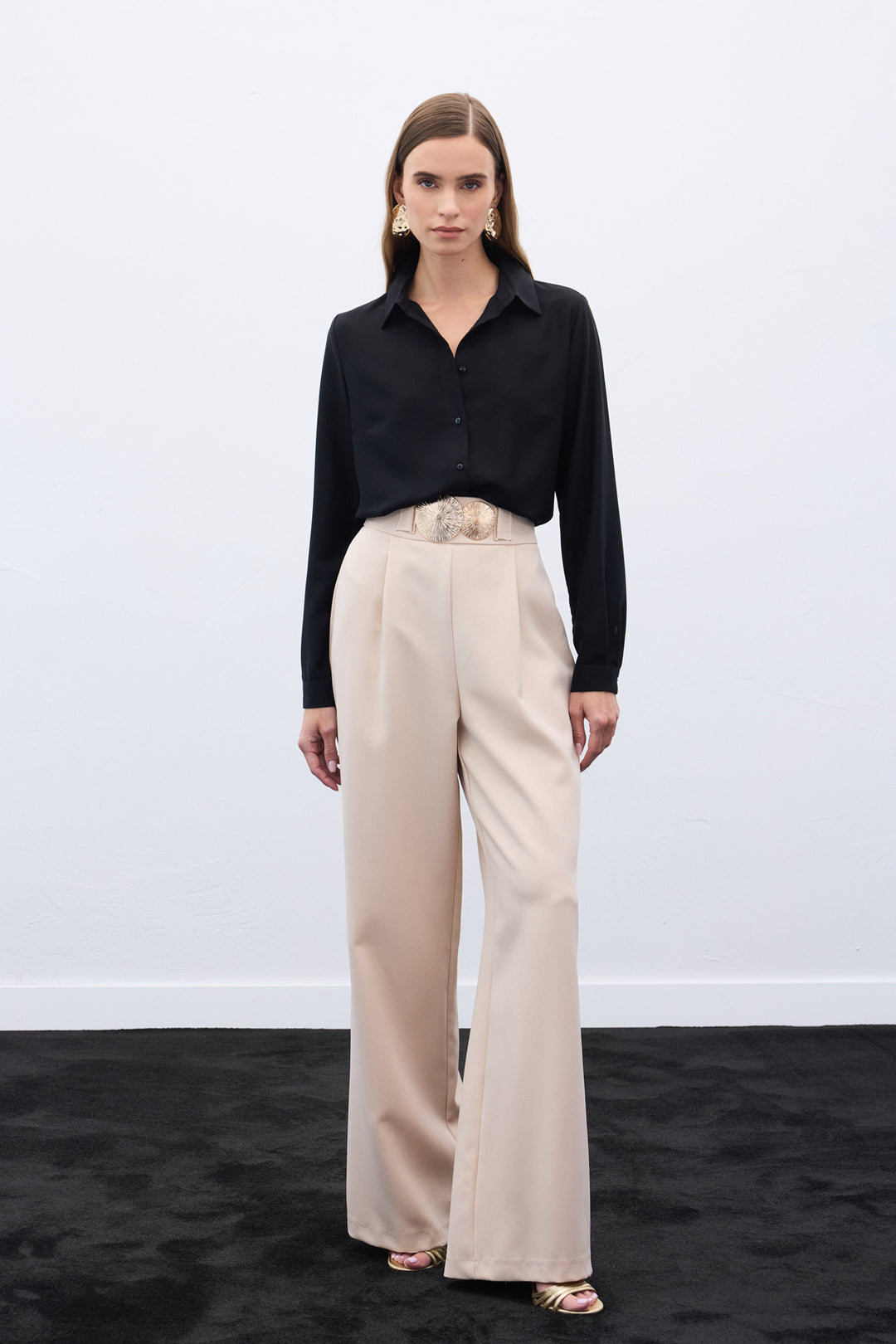 Sateen Pantalon avec accessoires - Beige