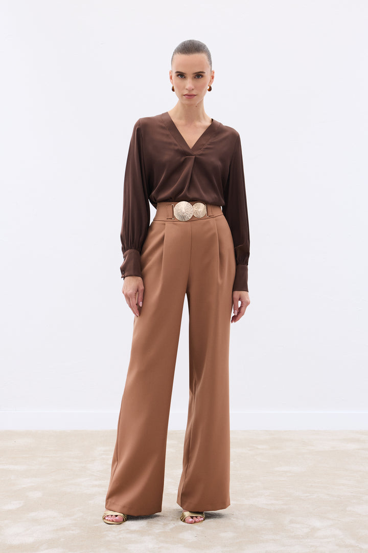 Sateen Pantalon avec accessoires - camel