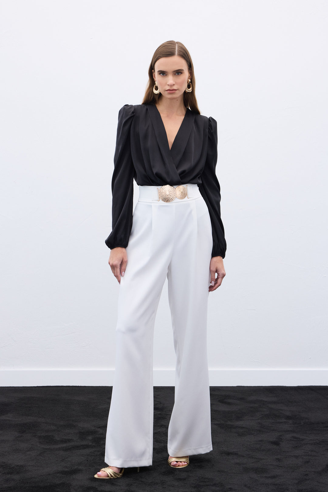 Sateen Pantalon avec accessoires - Écru