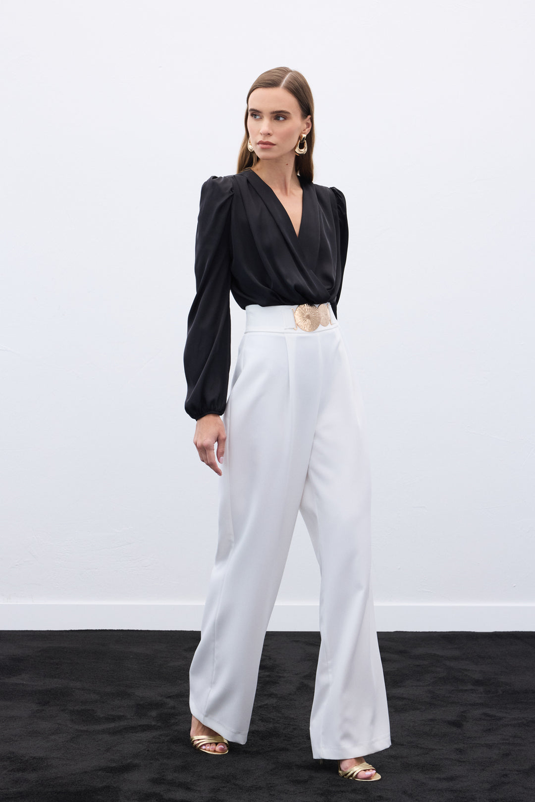 Sateen Pantalon avec accessoires - Écru