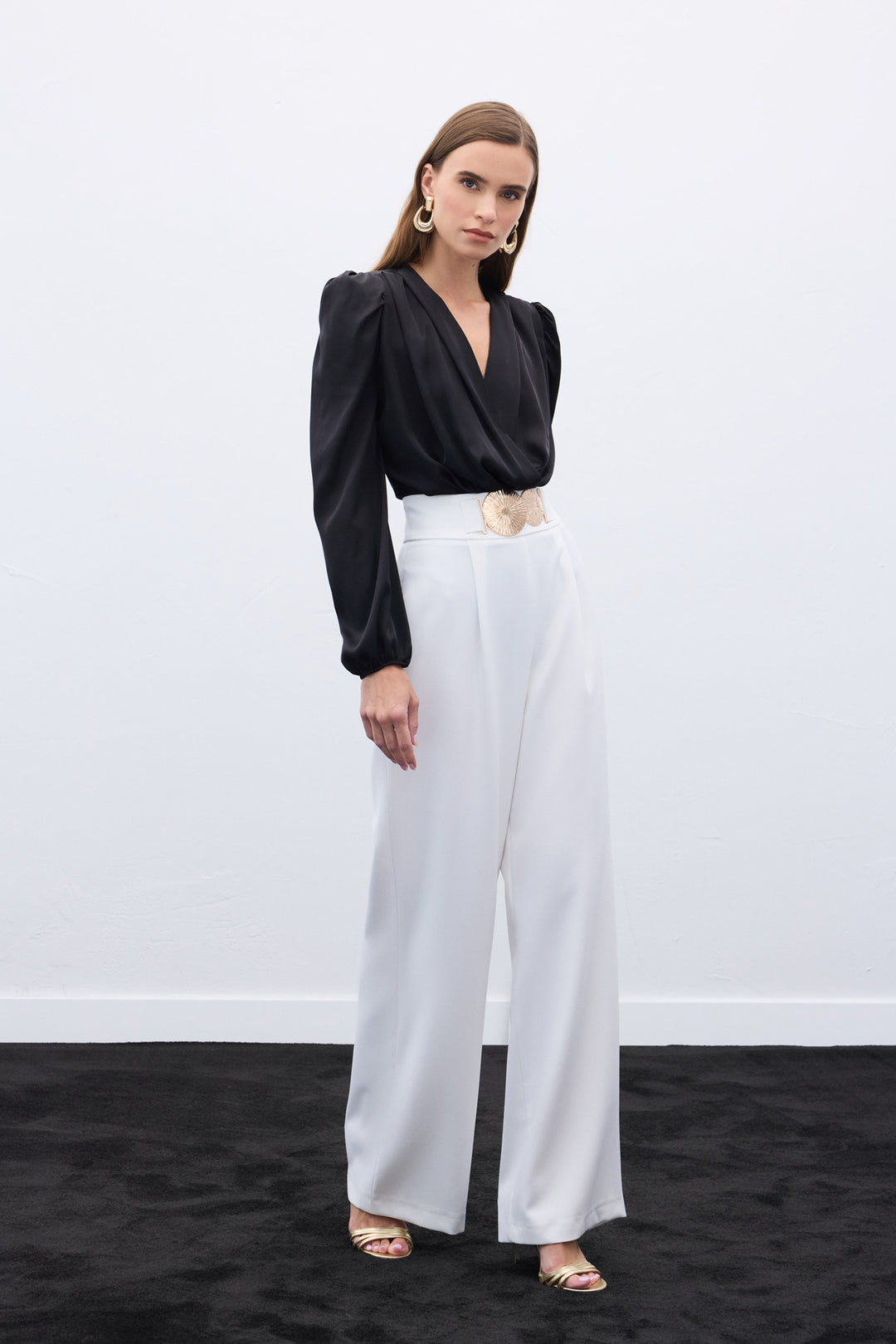 Sateen Pantalon avec accessoires - Écru