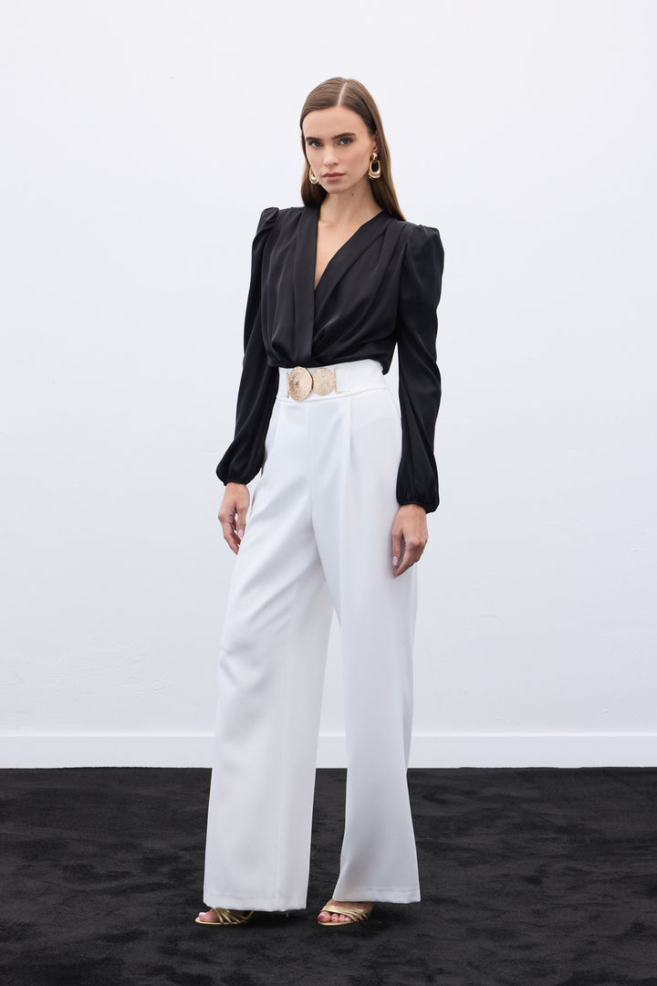 Sateen Pantalon avec accessoires - Écru