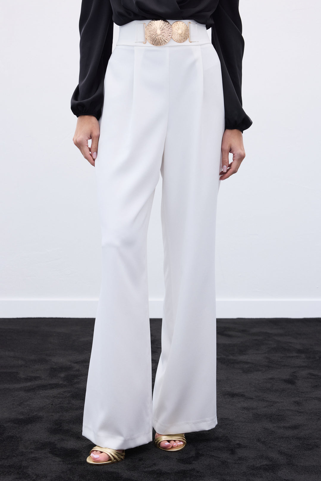 Sateen Pantalon avec accessoires - Écru