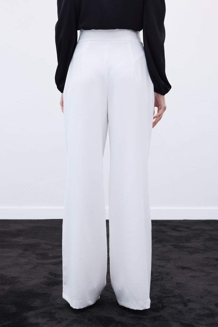 Sateen Pantalon avec accessoires - Écru
