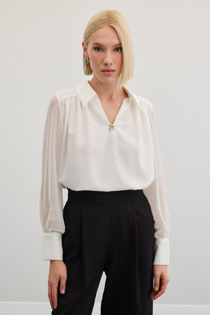 Sateen Blouse ample avec accessoires - Écru