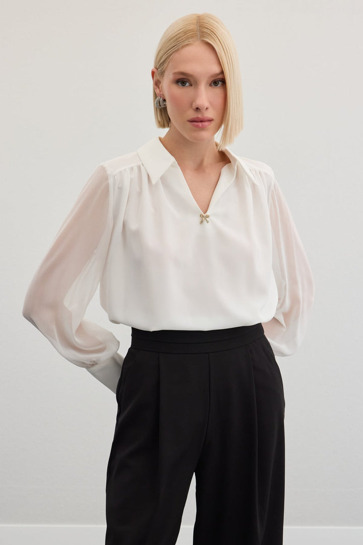 Sateen Blouse ample avec accessoires - Écru