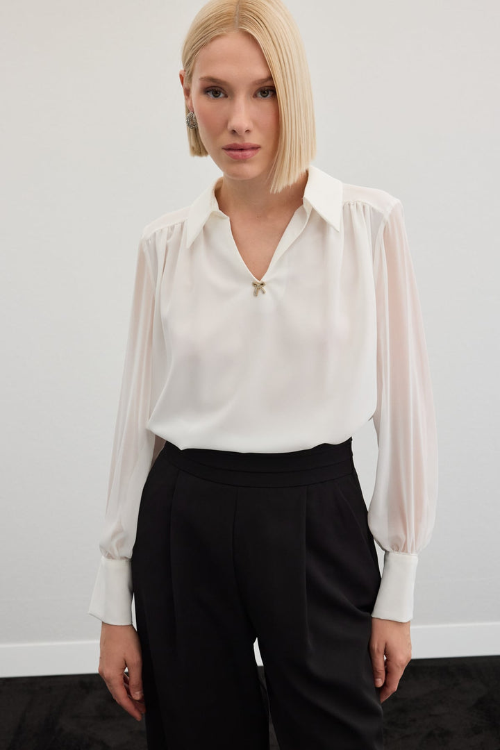 Sateen Blouse ample avec accessoires - Écru