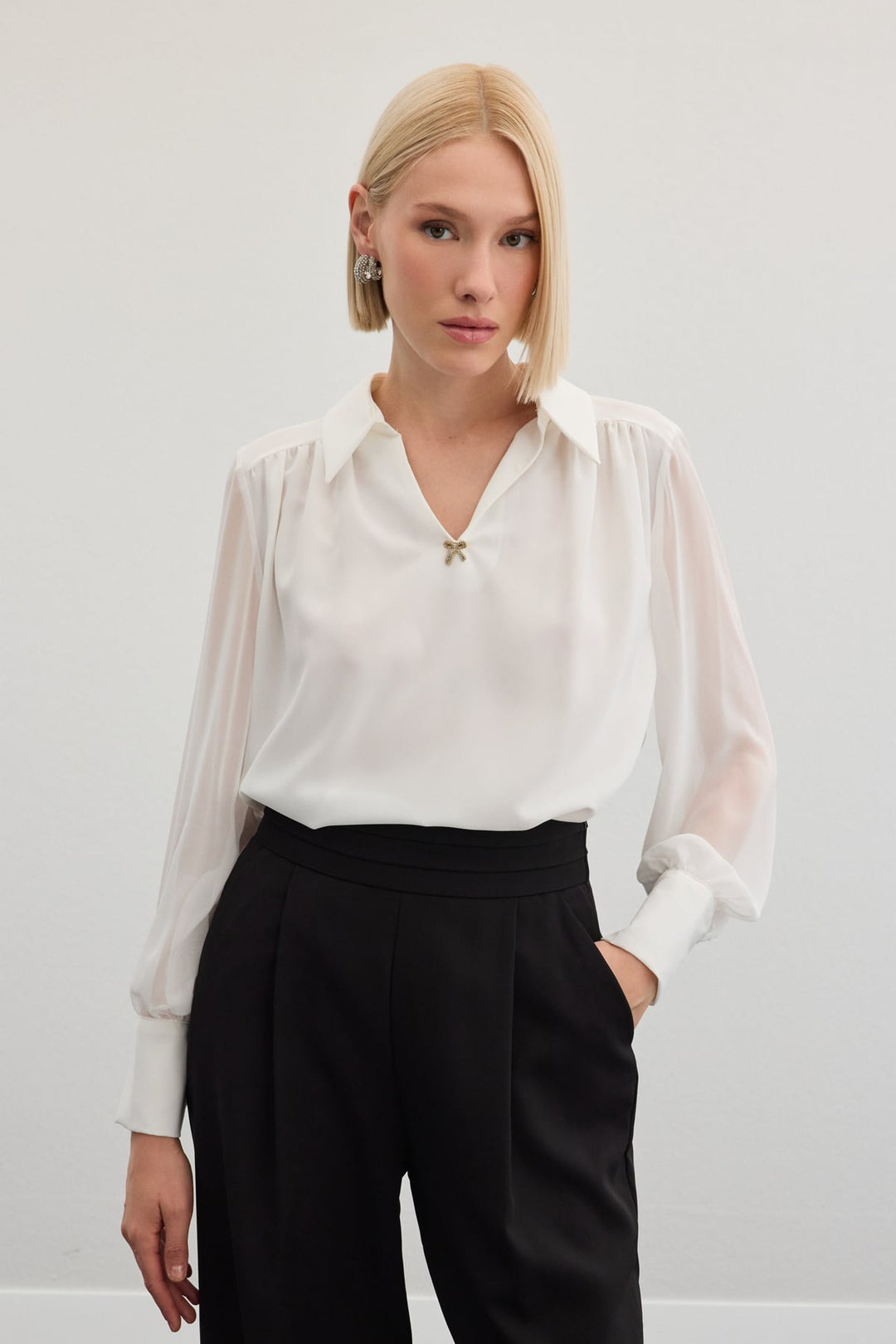 Sateen Blouse ample avec accessoires - Écru