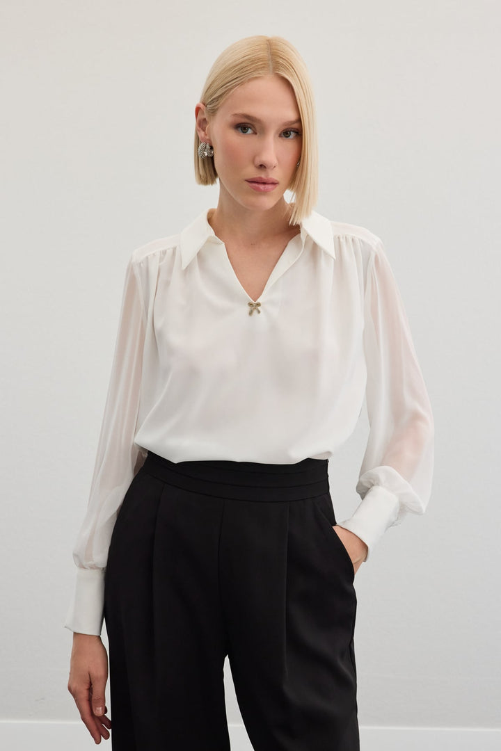 Sateen Blouse ample avec accessoires - Écru