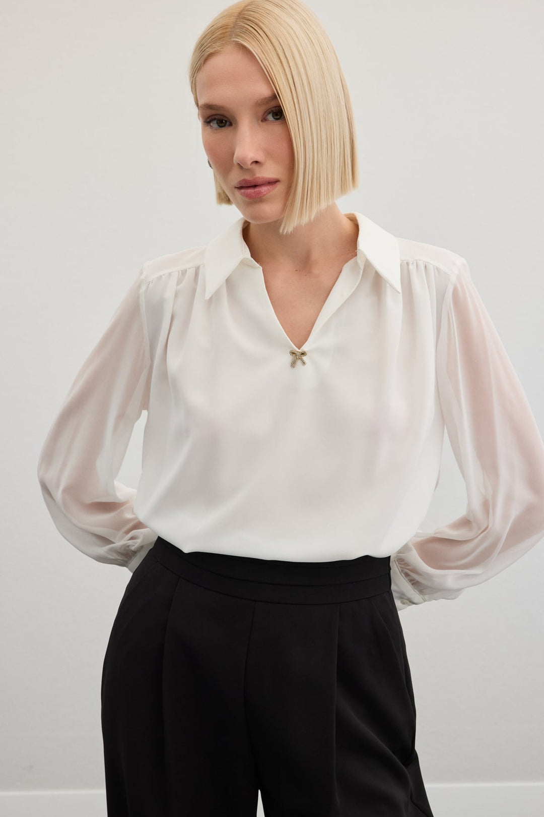 Sateen Blouse ample avec accessoires - Écru