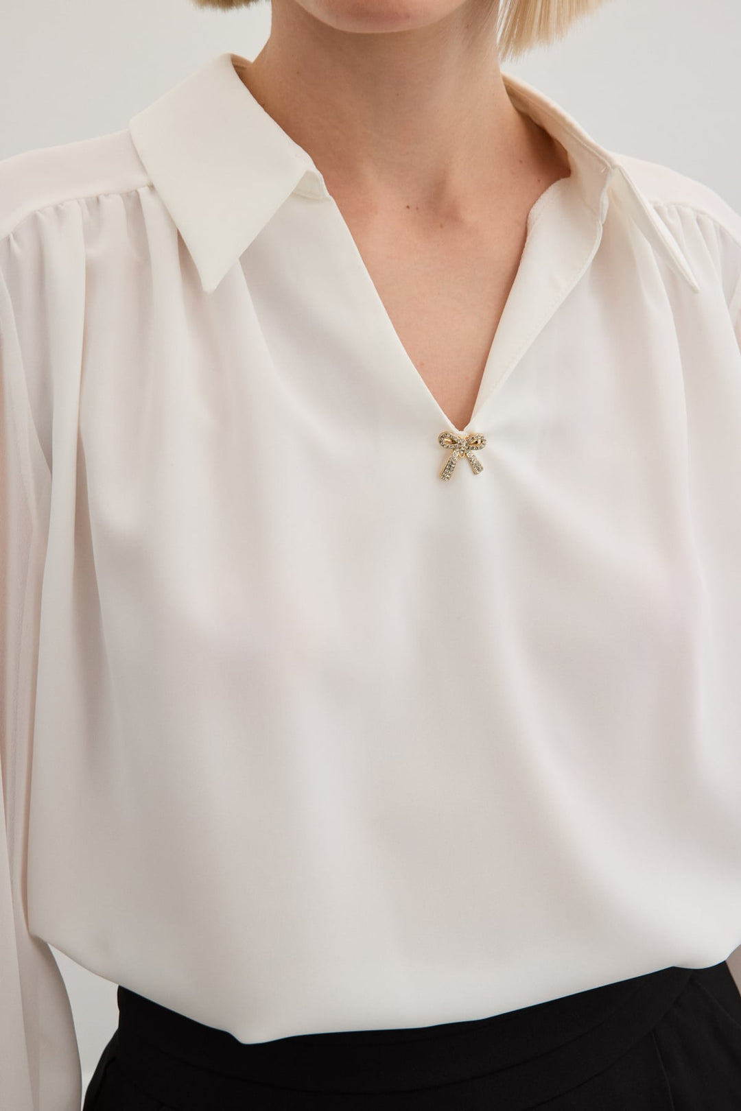 Sateen Blouse ample avec accessoires - Écru