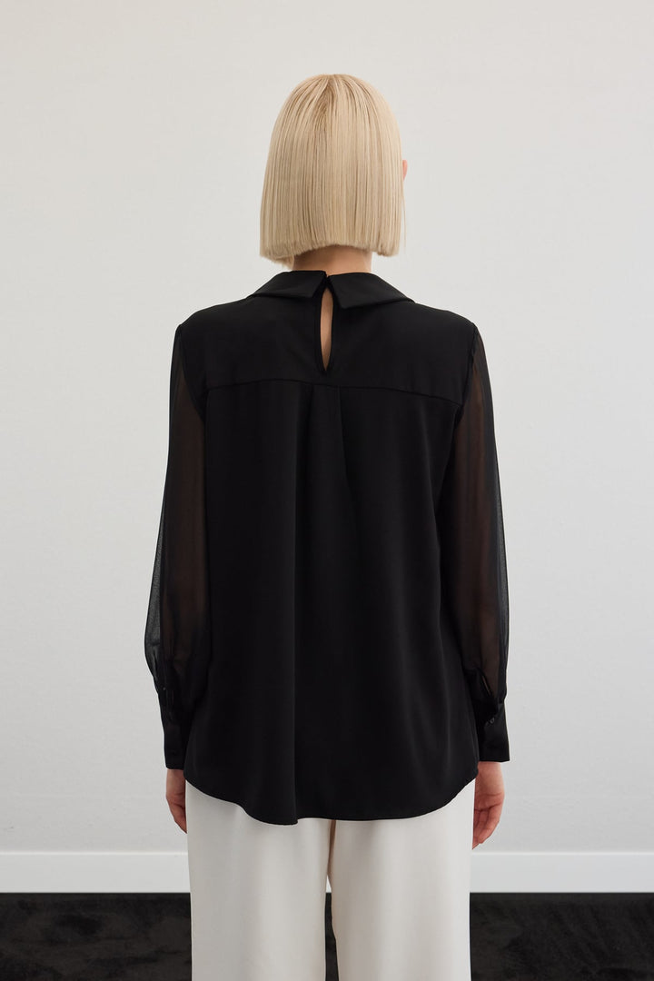 Sateen Blouse ample avec accessoires - Noir