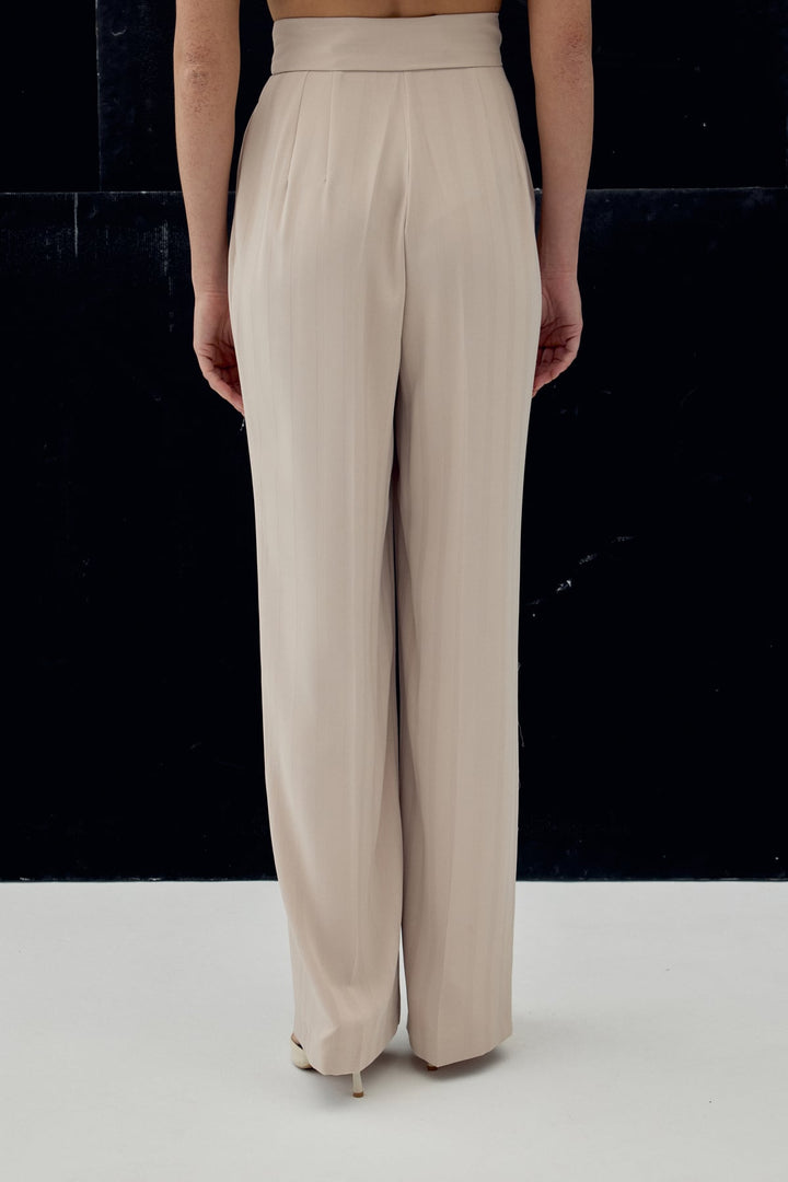 Sateen Pantalon Anna Rayé - Beige