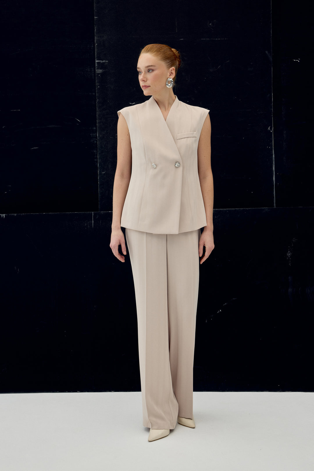 Sateen Pantalon Anna Rayé - Beige