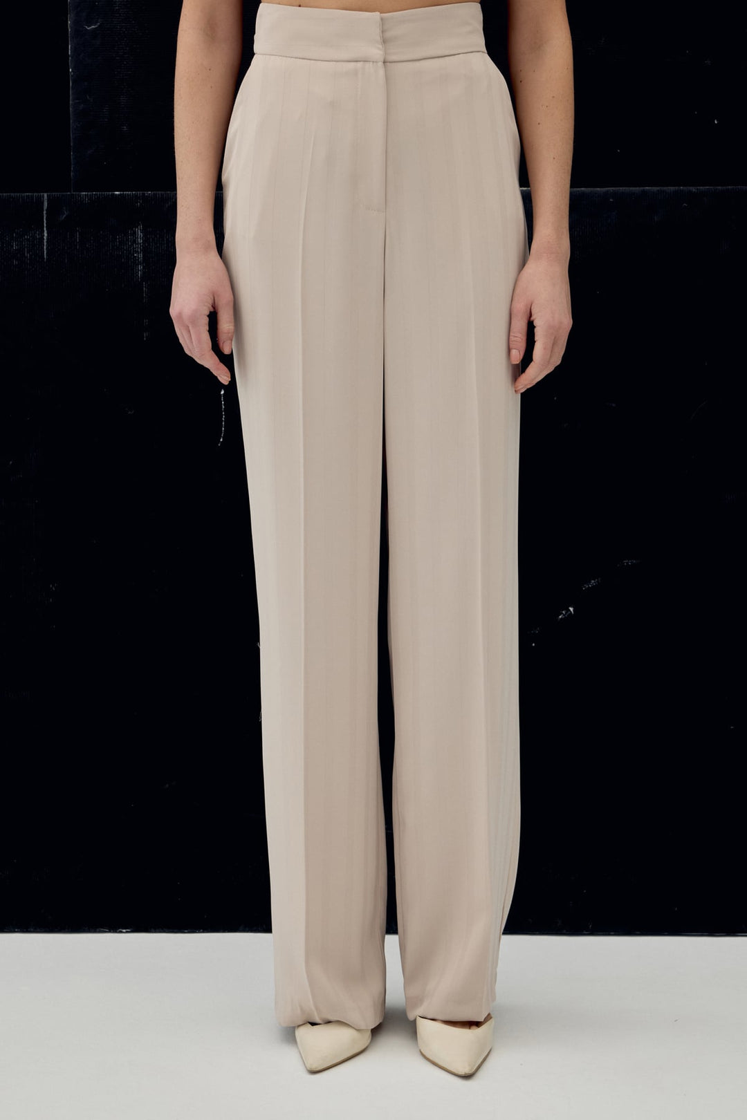 Sateen Pantalon Anna Rayé - Beige