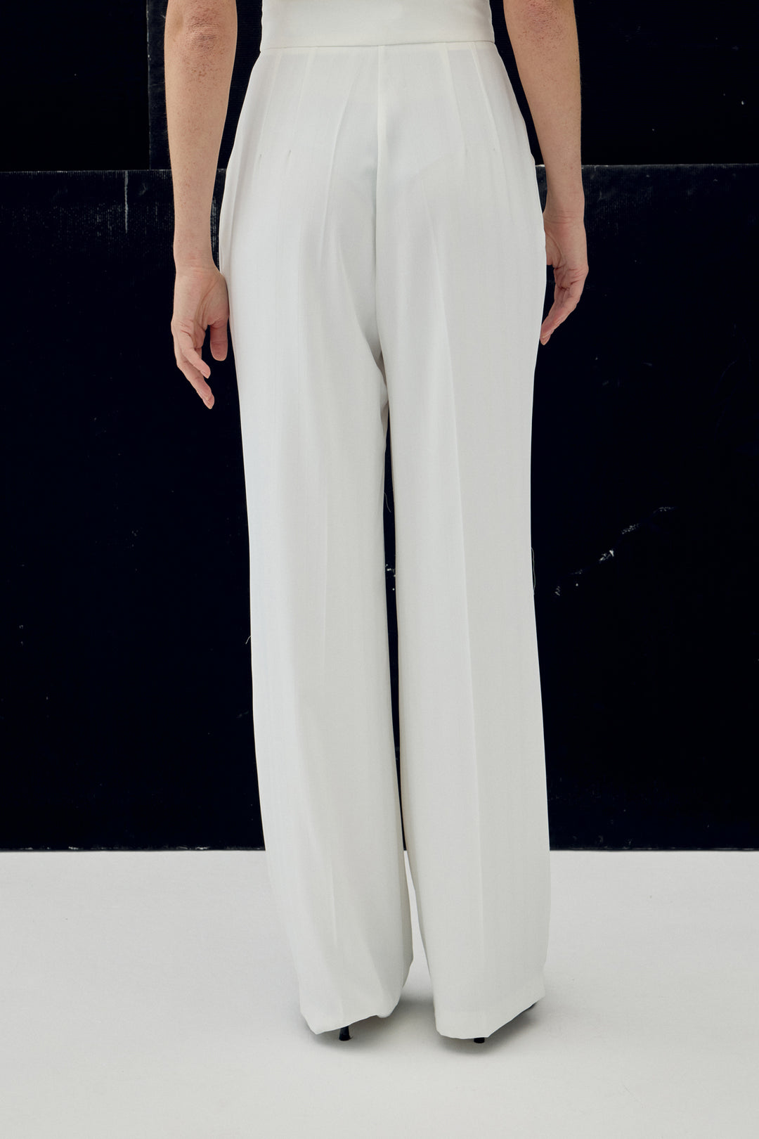 Sateen Pantalon Anna Rayé - Écru