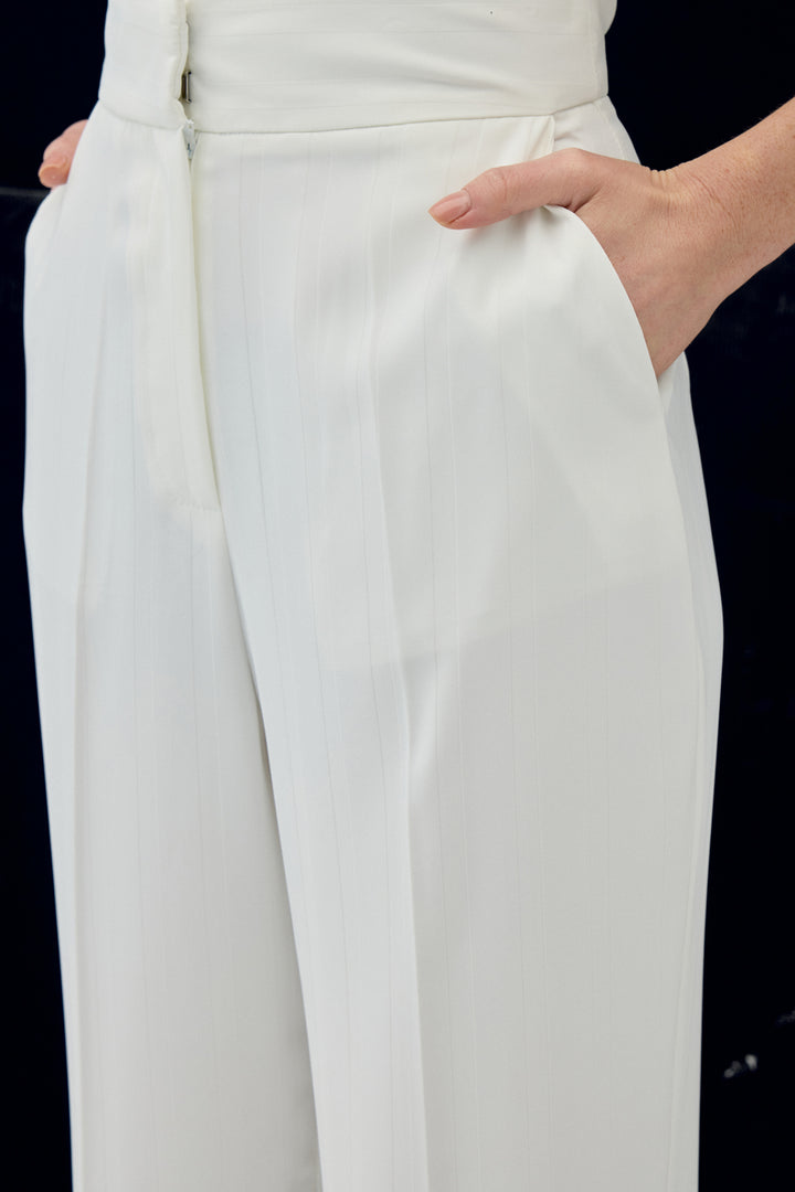 Sateen Pantalon Anna Rayé - Écru