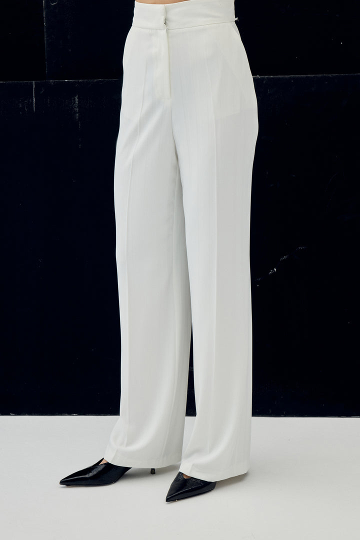 Sateen Pantalon Anna Rayé - Écru