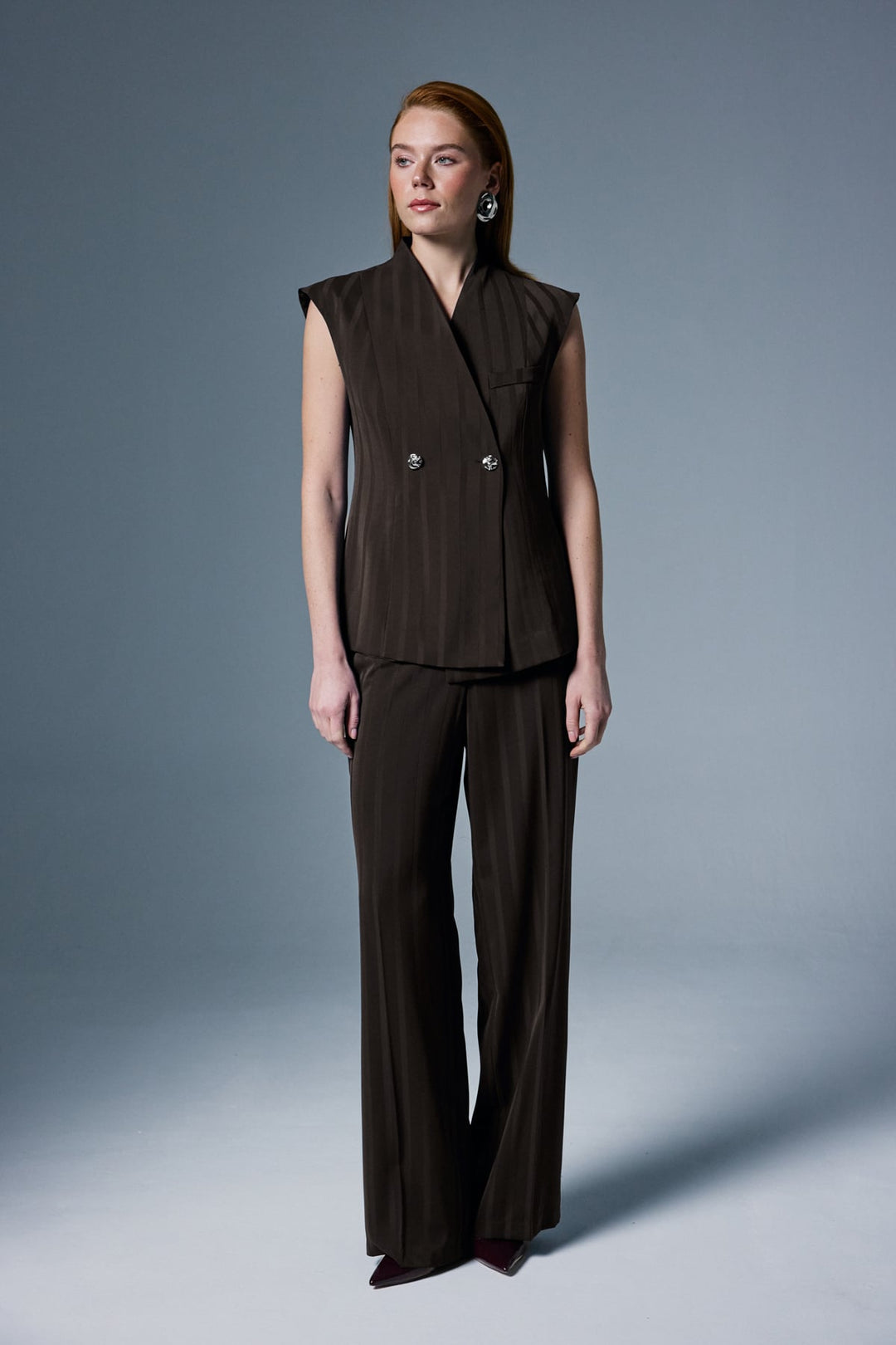 Sateen Pantalon Anna Rayé - Marron
