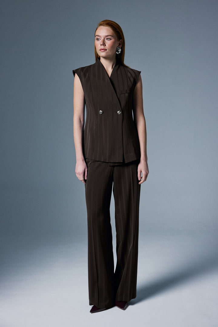 Sateen Pantalon Anna Rayé - Marron