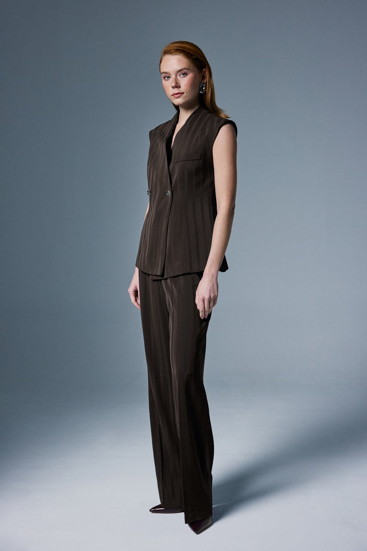 Sateen Pantalon Anna Rayé - Marron