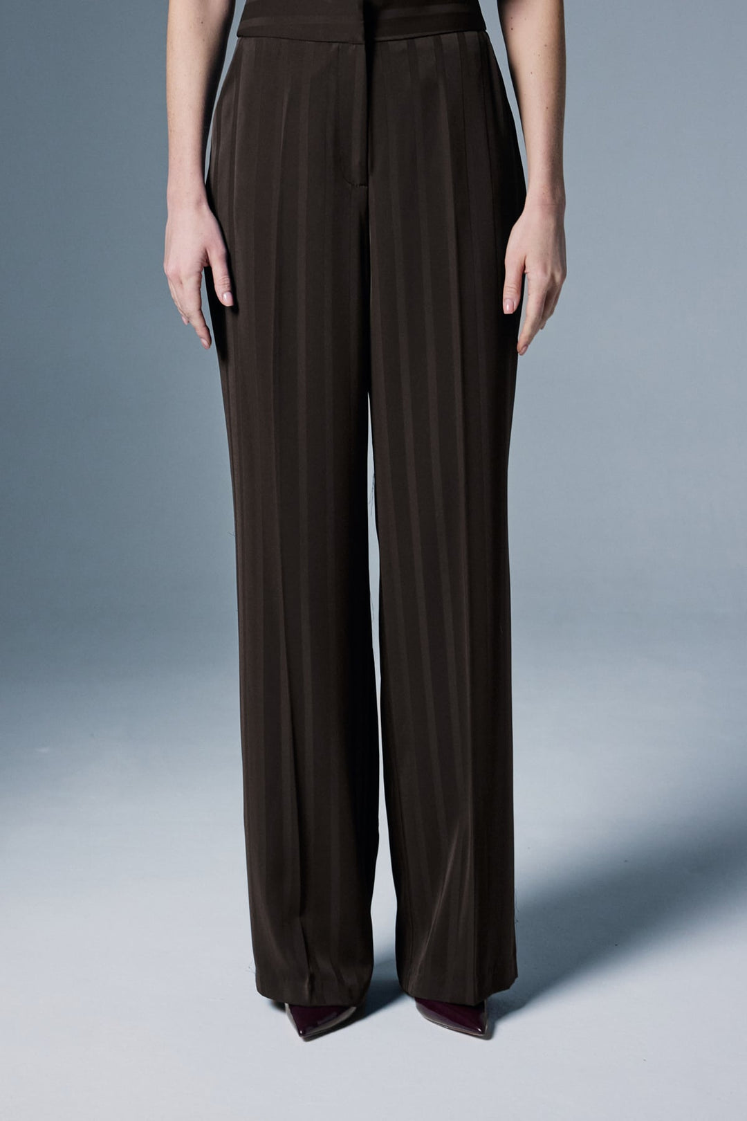 Sateen Pantalon Anna Rayé - Marron