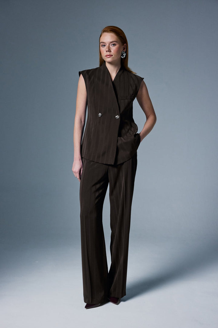 Sateen Pantalon Anna Rayé - Marron