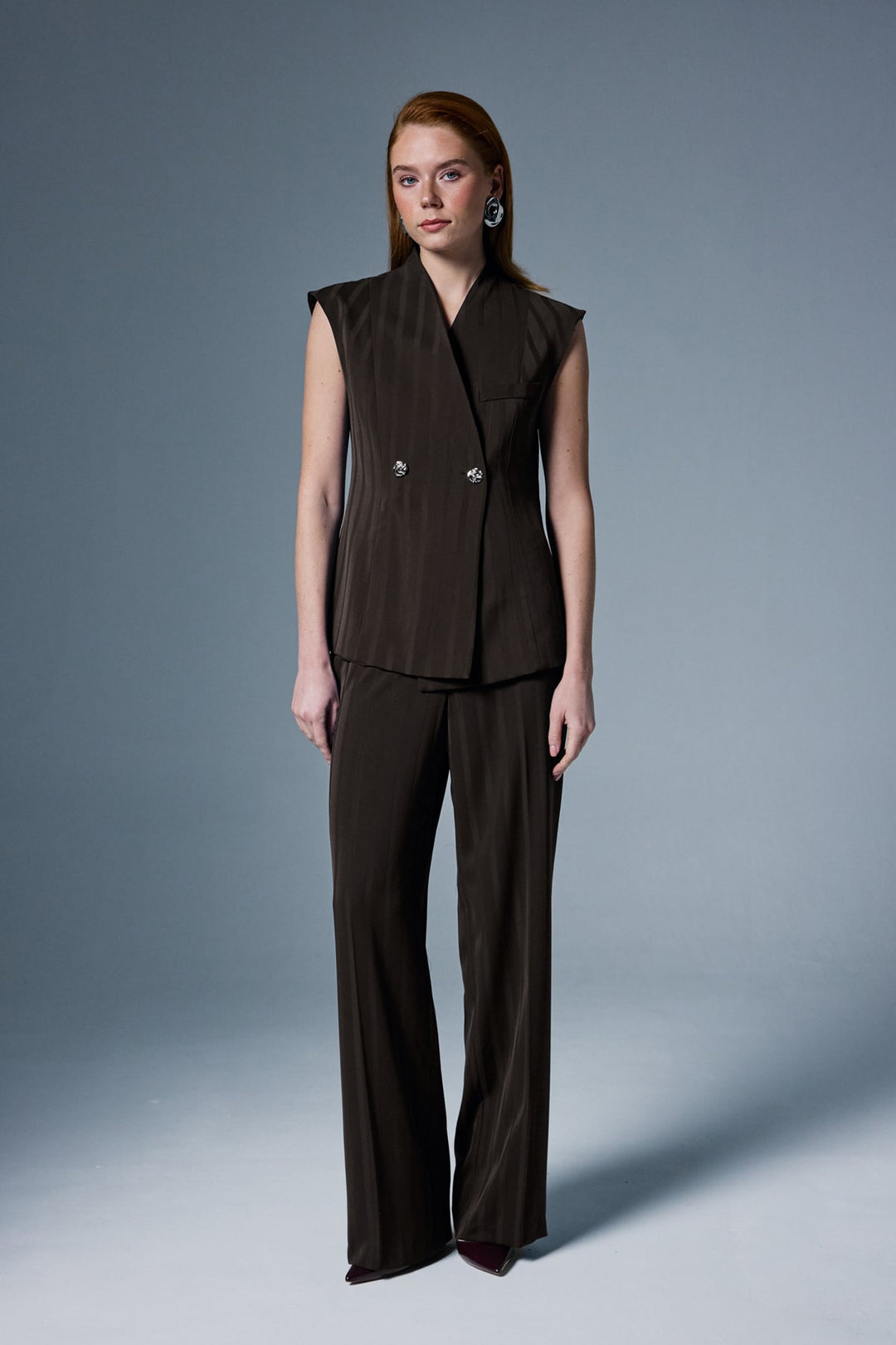 Sateen Pantalon Anna Rayé - Marron